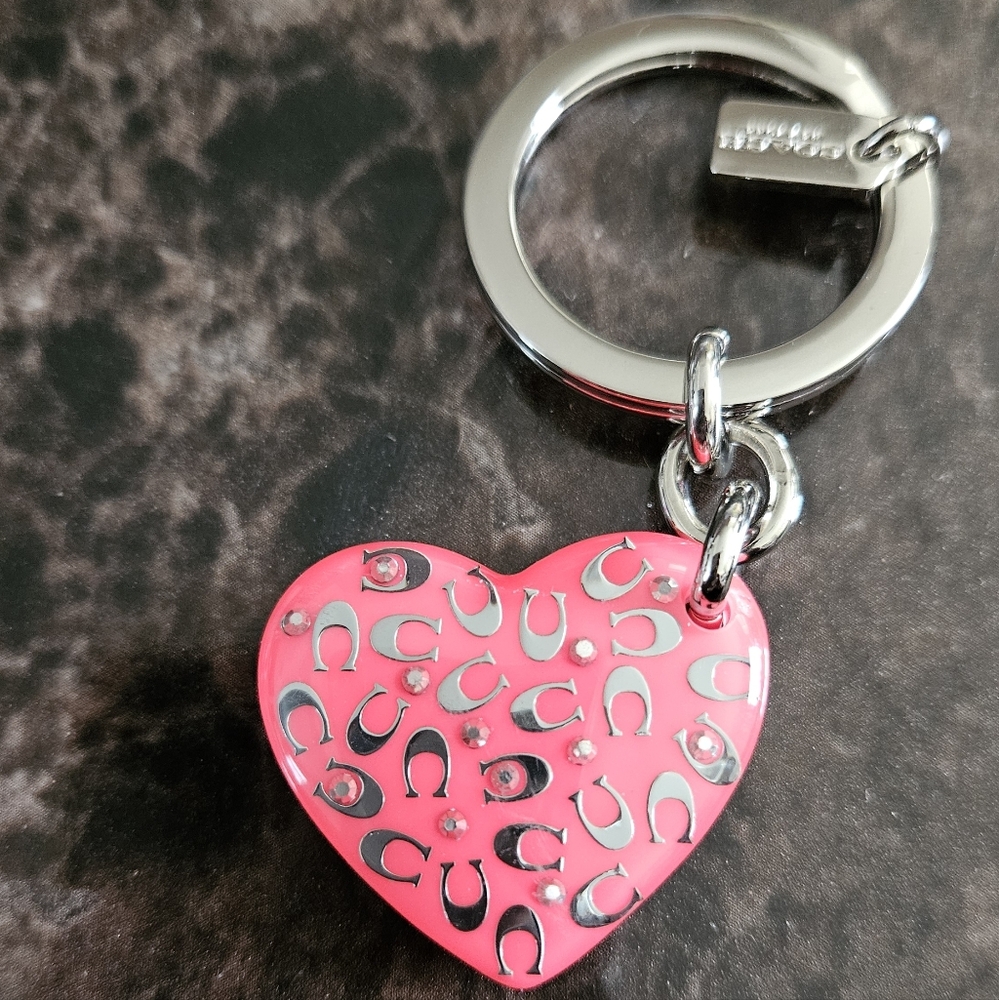 Coach Stamped Pink Heart Key Holder